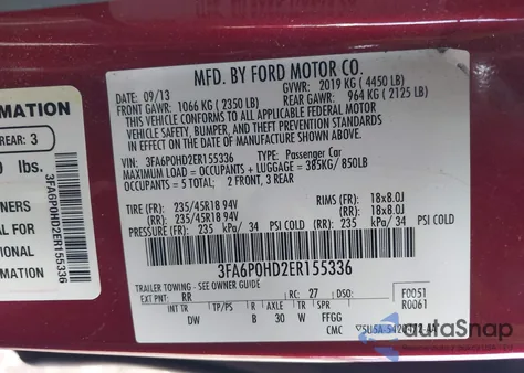 2014 Ford Fusion Se z USA, uszkodzony, nr VIN 3FA6P0HD2ER155336